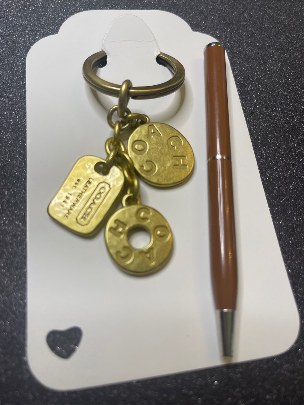 Coach Antiqued Brass Logo Charm Keyring and Coach Pen - Picture 5 of 6